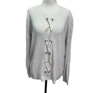 Michael Kors Cotton Blend Beige Lace Front Pullover Sweater Size L